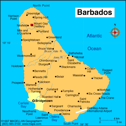 Map of Barbados Caribbean