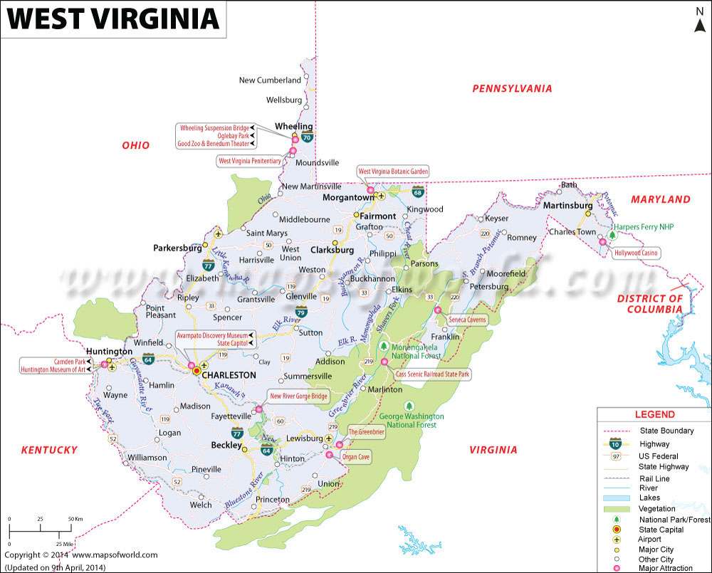 West Virginia USA state map